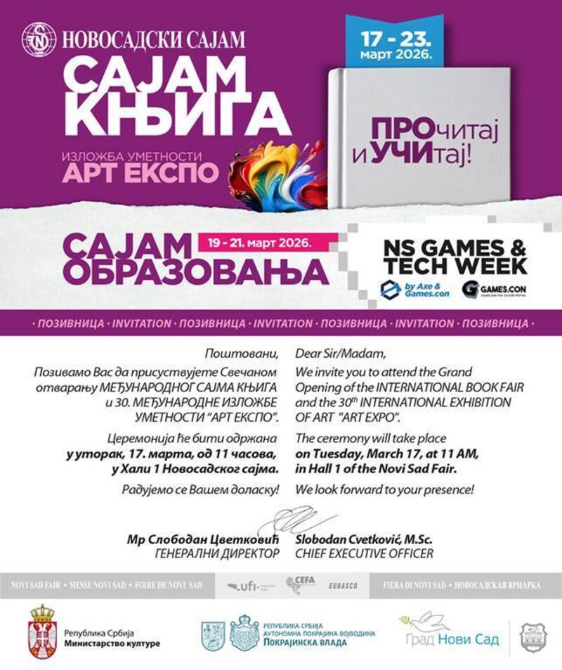Svečano otvaranje Sajma knjiga i Izložbe ART EKSPO - sutra!